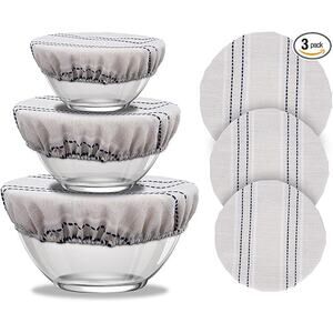 3 Pcs Linen Cotton Reusable Bowl Covers for Bread Proofing for Sourdough-3 Sizes